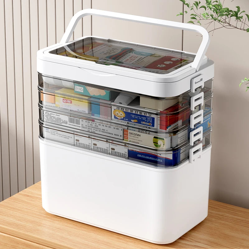 Portable Medicine Storage Box with Drawers & Carry Handle