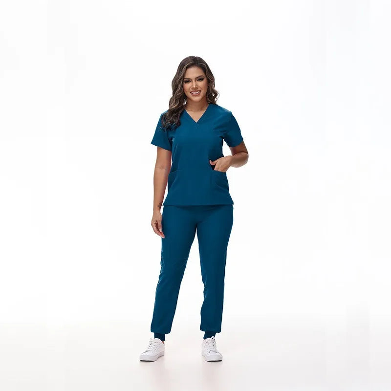 Women's Stretch Medical Scrub Set – Quick-Dry V-Neck,Stylish jogger, Patch pockets,Nursing Uniform