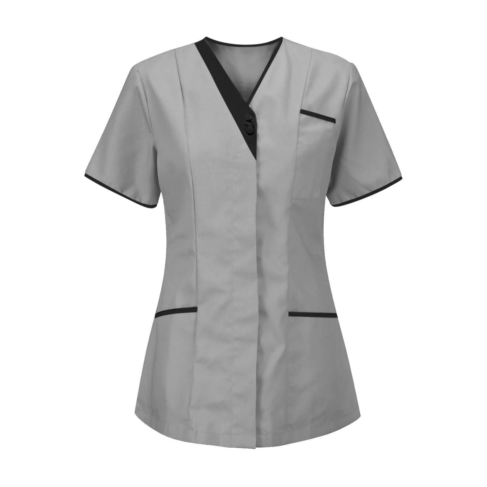 Women’s V-Neck Short Sleeve Tunic Scrubs Tops with Pockets