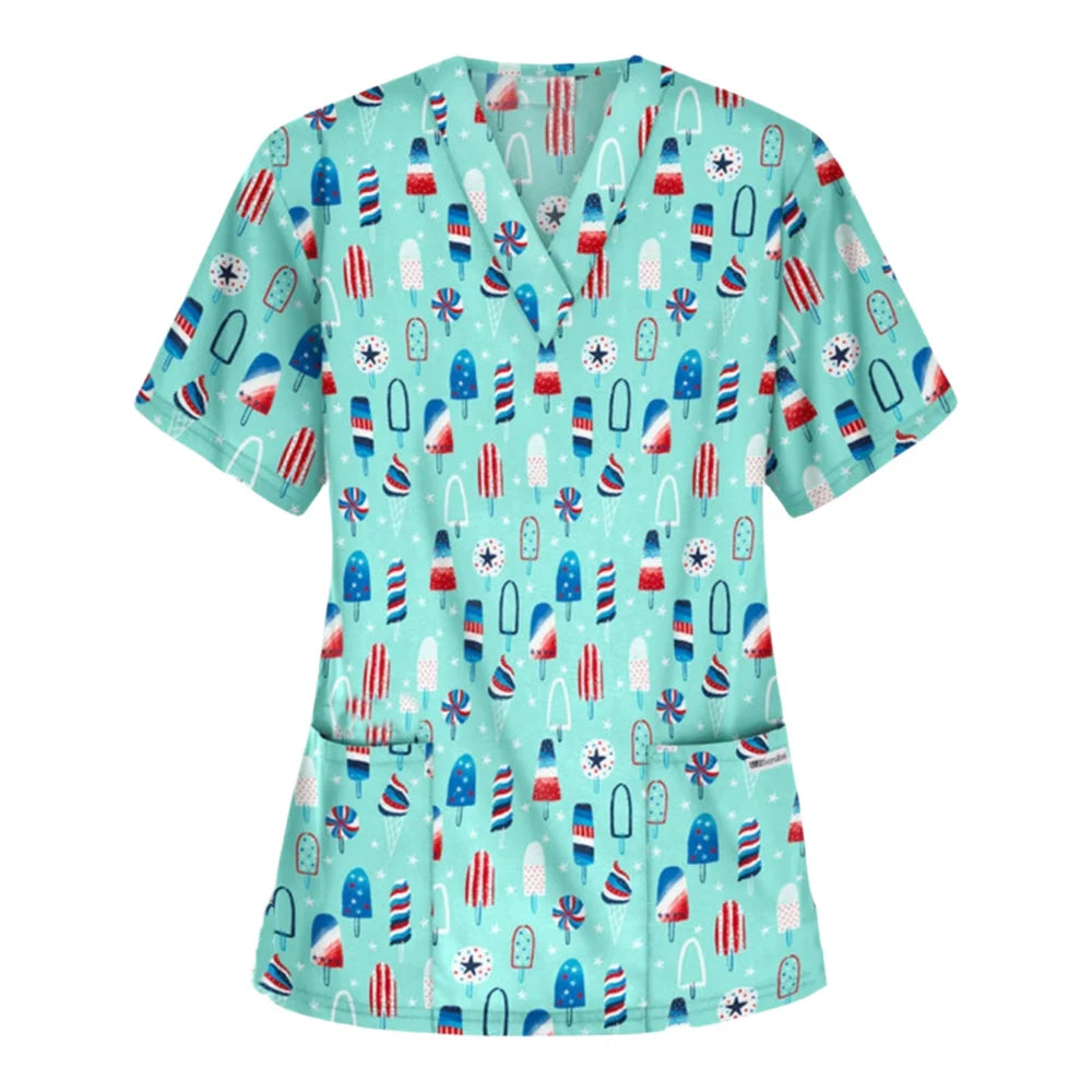 Women's Printed Medical Scrub Top | Cute Nursing & Veterinary Uniform Shirt