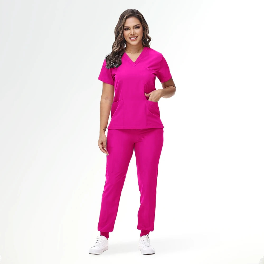 Women's Stretch Medical Scrub Set – Quick-Dry V-Neck,Stylish jogger, Patch pockets,Nursing Uniform