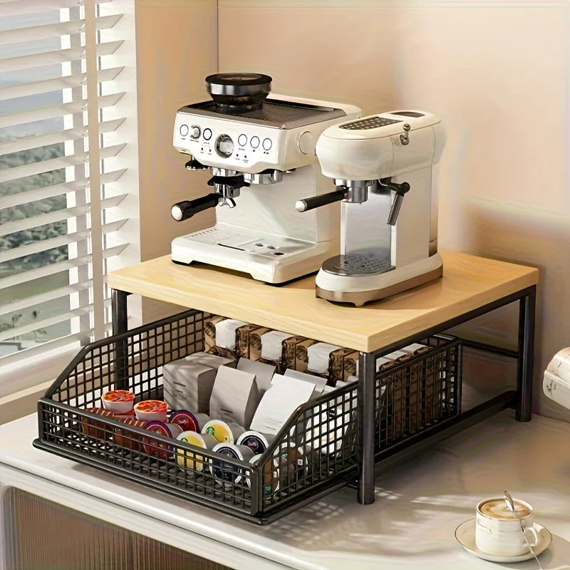 Kitchen Countertop Organizer with Drawer & Wire Basket