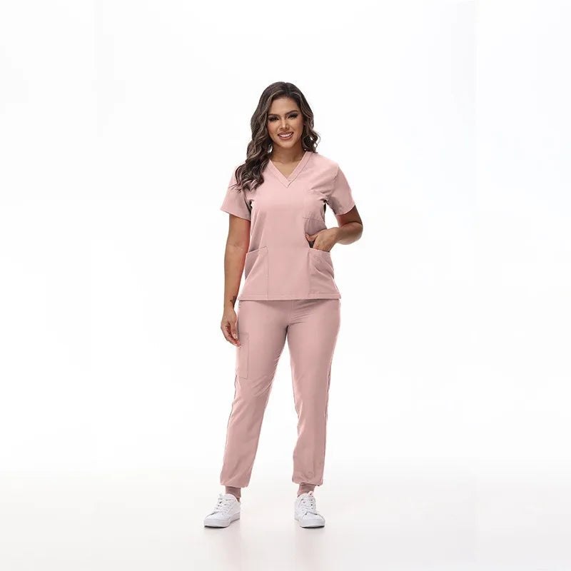 Women's Stretch Medical Scrub Set – Quick-Dry V-Neck,Stylish jogger, Patch pockets,Nursing Uniform