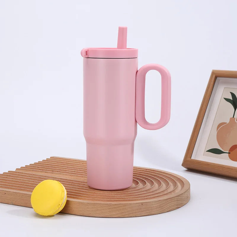 750ml  Insulated Tumbler with Handle & Straw – Reusable Travel Cup.
