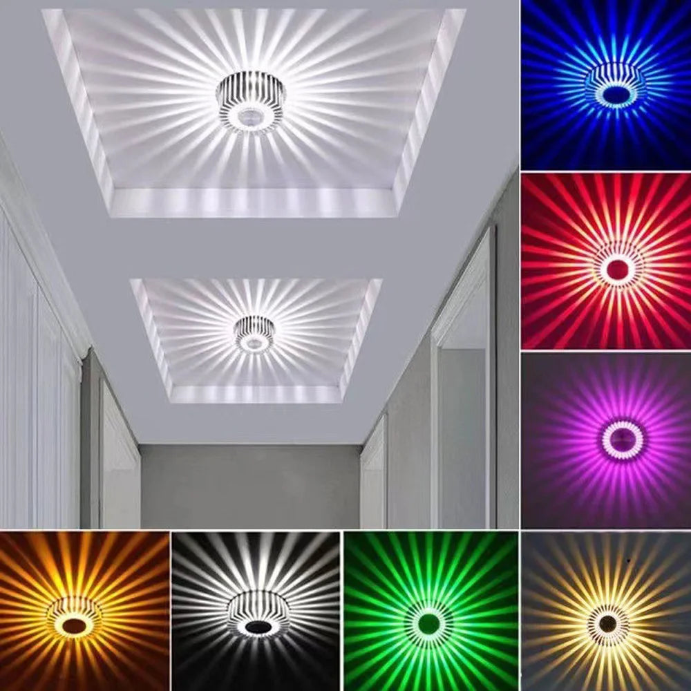 LED Sunburst Wall Sconce – 3W Colorful Recessed Ceiling Light for Living Room, Corridor & Dorm