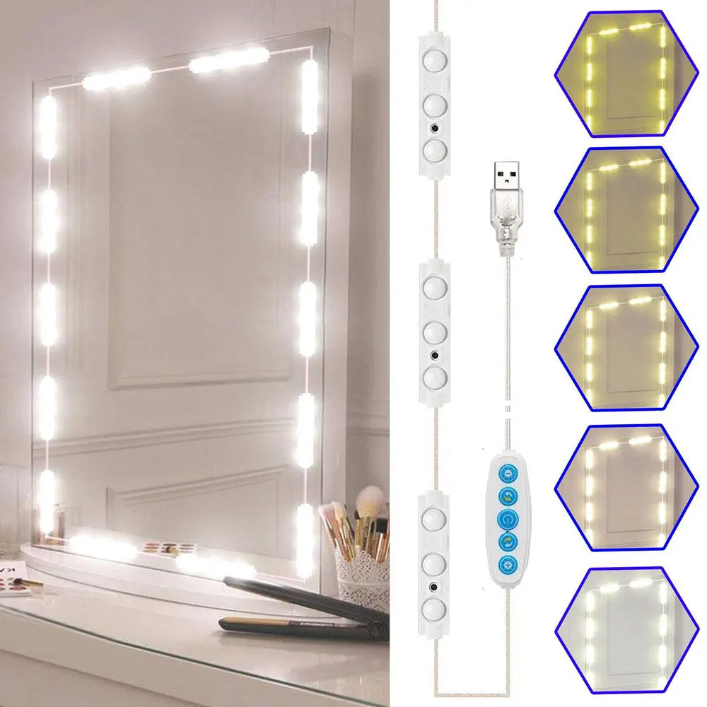 LED Vanity Mirror Light Strip – USB Dimmable 5 Color Temperature Makeup Lights