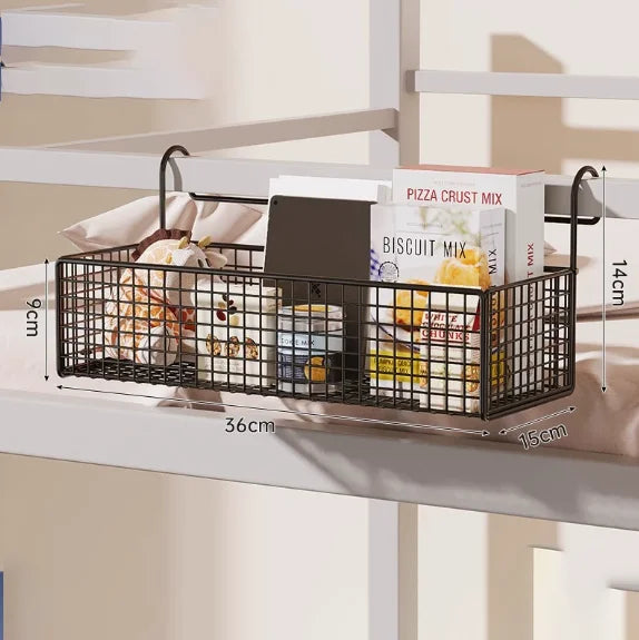 Hanging Bedside Storage Basket with Hooks – Dorm & Bunk Bed Organizer