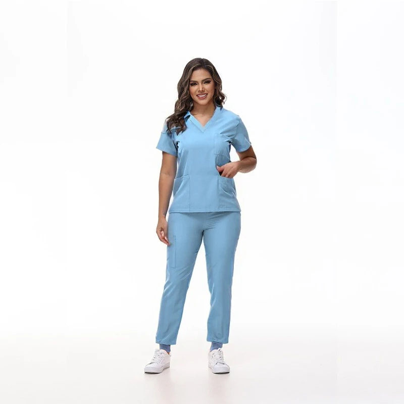 Women's Stretch Medical Scrub Set – Quick-Dry V-Neck,Stylish jogger, Patch pockets,Nursing Uniform