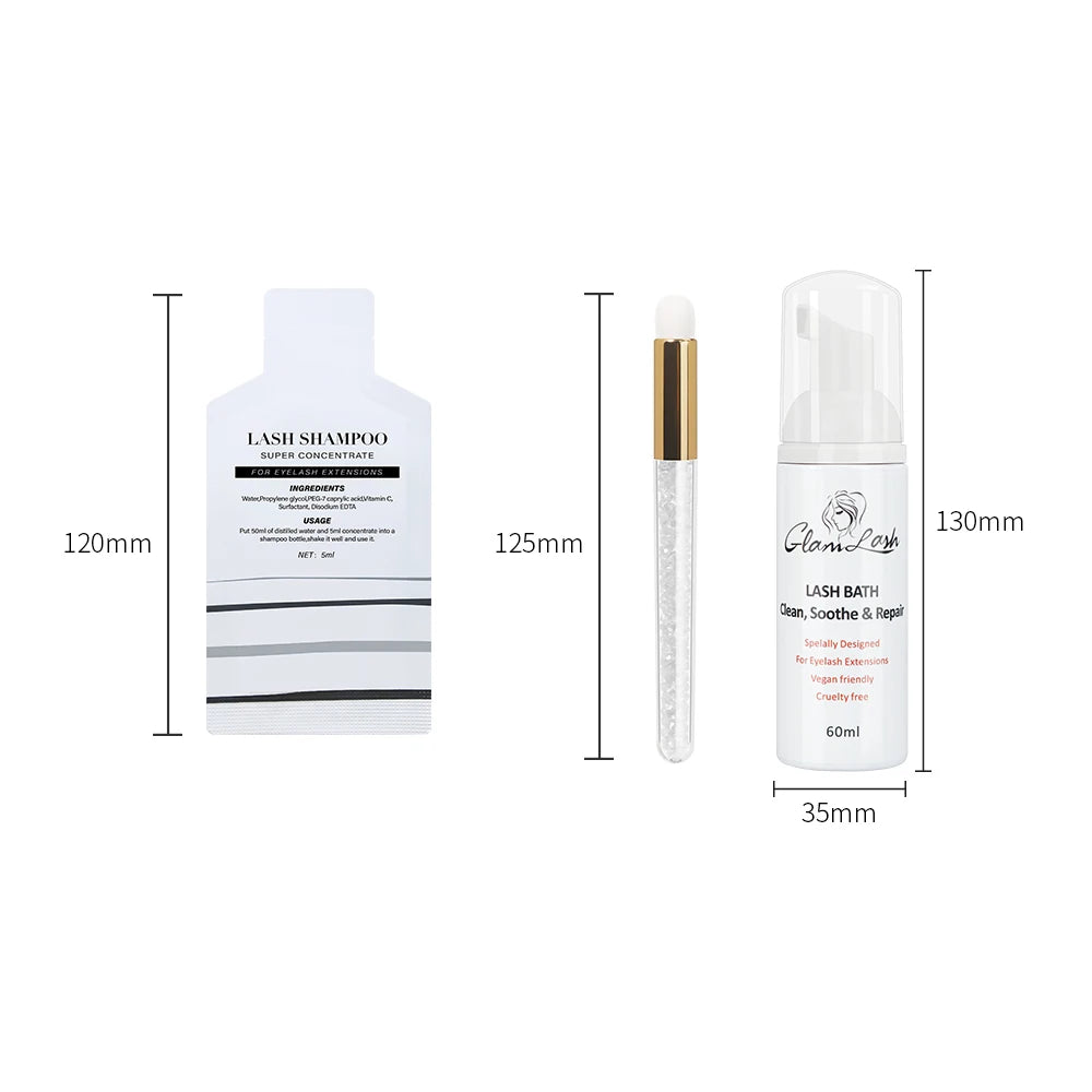 GLAMLASH Lash Shampoo Foam Cleanser – Deep Cleaning Eyelash Extension Wash, 5-Pack Concentrate