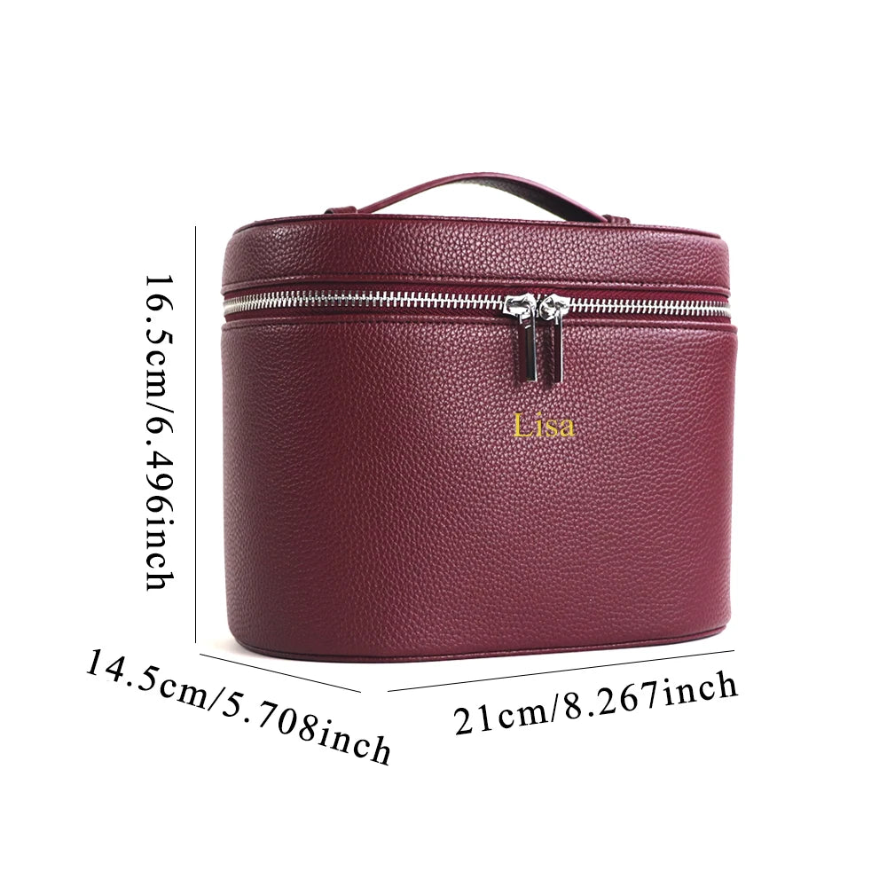 Customizable Round Travel Cosmetic Bag – Large-Capacity PU Leather Organizer