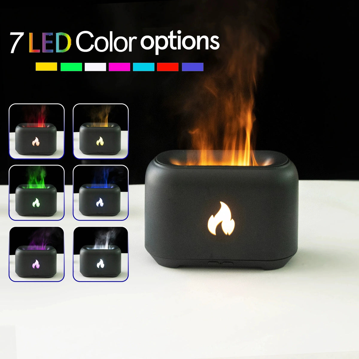 Flame-Effect Aroma Diffuser & USB Humidifier with 7-Colour Light
