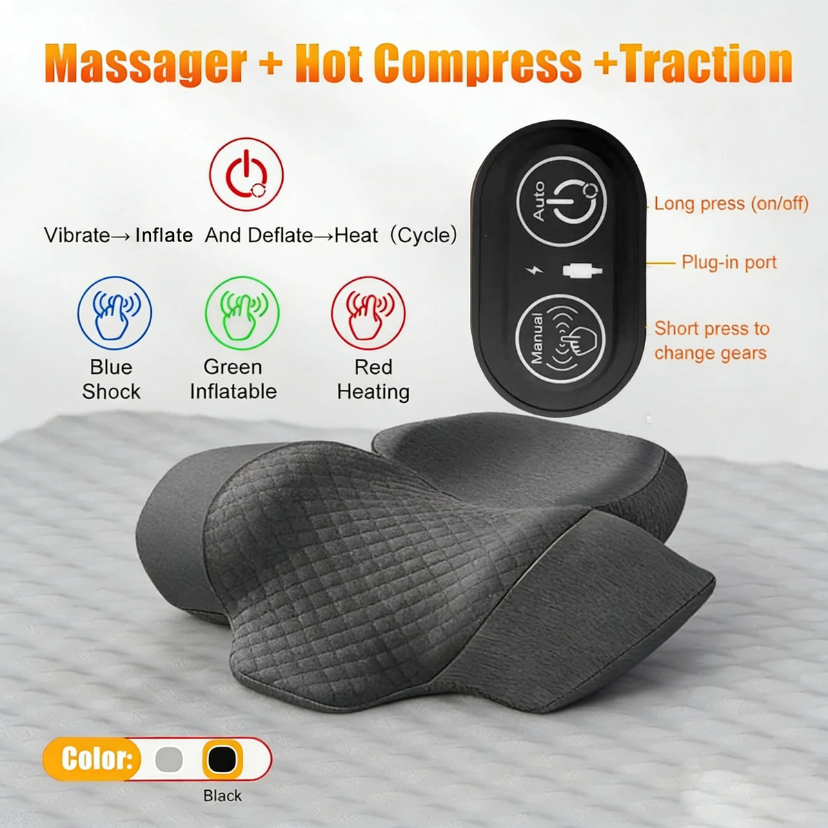 Heated Neck Massager Pillow with Vibration & Traction