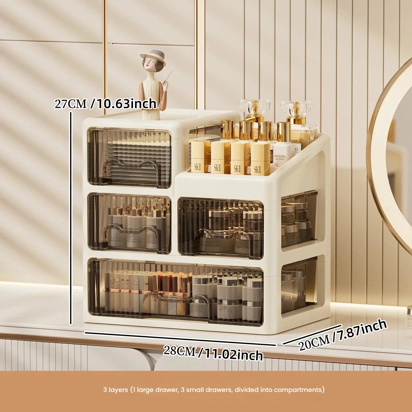 Luxury Makeup Organizer with Drawers – Cosmetic & Skincare Storage Box for Vanity