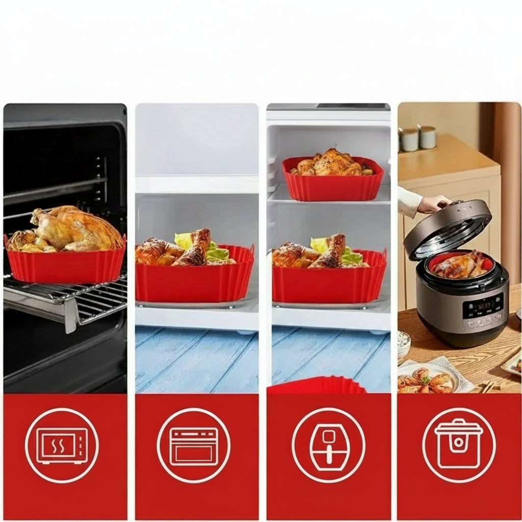 Reusable Square Silicone Air Fryer Liners – 8 Inch Non-Stick Basket Mats, Set of 2
