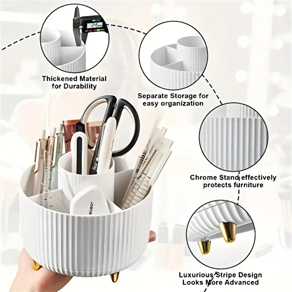 360° Rotating Makeup Organizer – 5-Compartment Cosmetic & Brush Storage