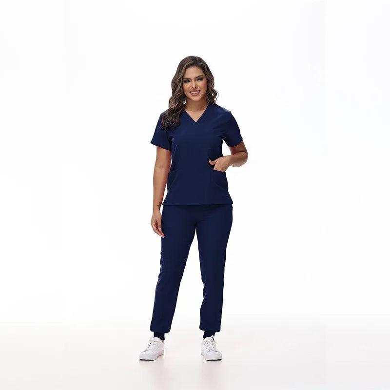 Women's Stretch Medical Scrub Set – Quick-Dry V-Neck,Stylish jogger, Patch pockets,Nursing Uniform