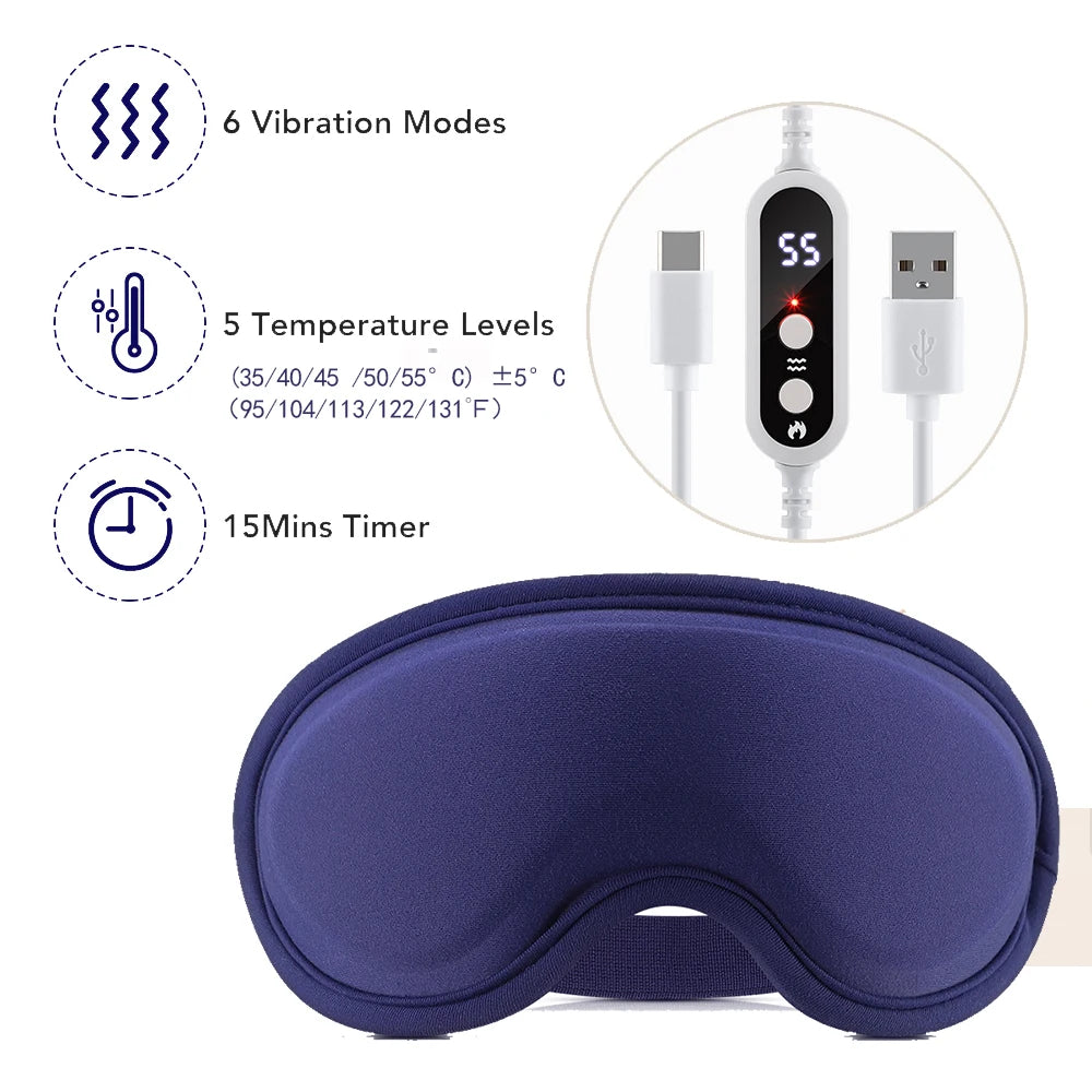 Heated Eye Mask with Vibration Massage – USB Rechargeable Sleep & Dry Eye Relief