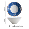 8-Inch Japanese Ramen Bowl – Ceramic Noodle Bowl, Microwave Safe, Blue Under-Glaze Design, 1.2L