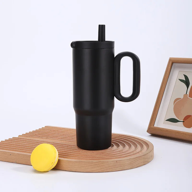 750ml  Insulated Tumbler with Handle & Straw – Reusable Travel Cup.