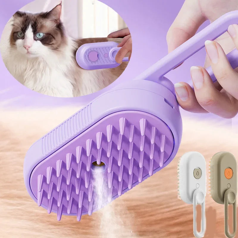 3-in-1 Steam Pet Grooming Brush – Spray, Massage & Hair Removal