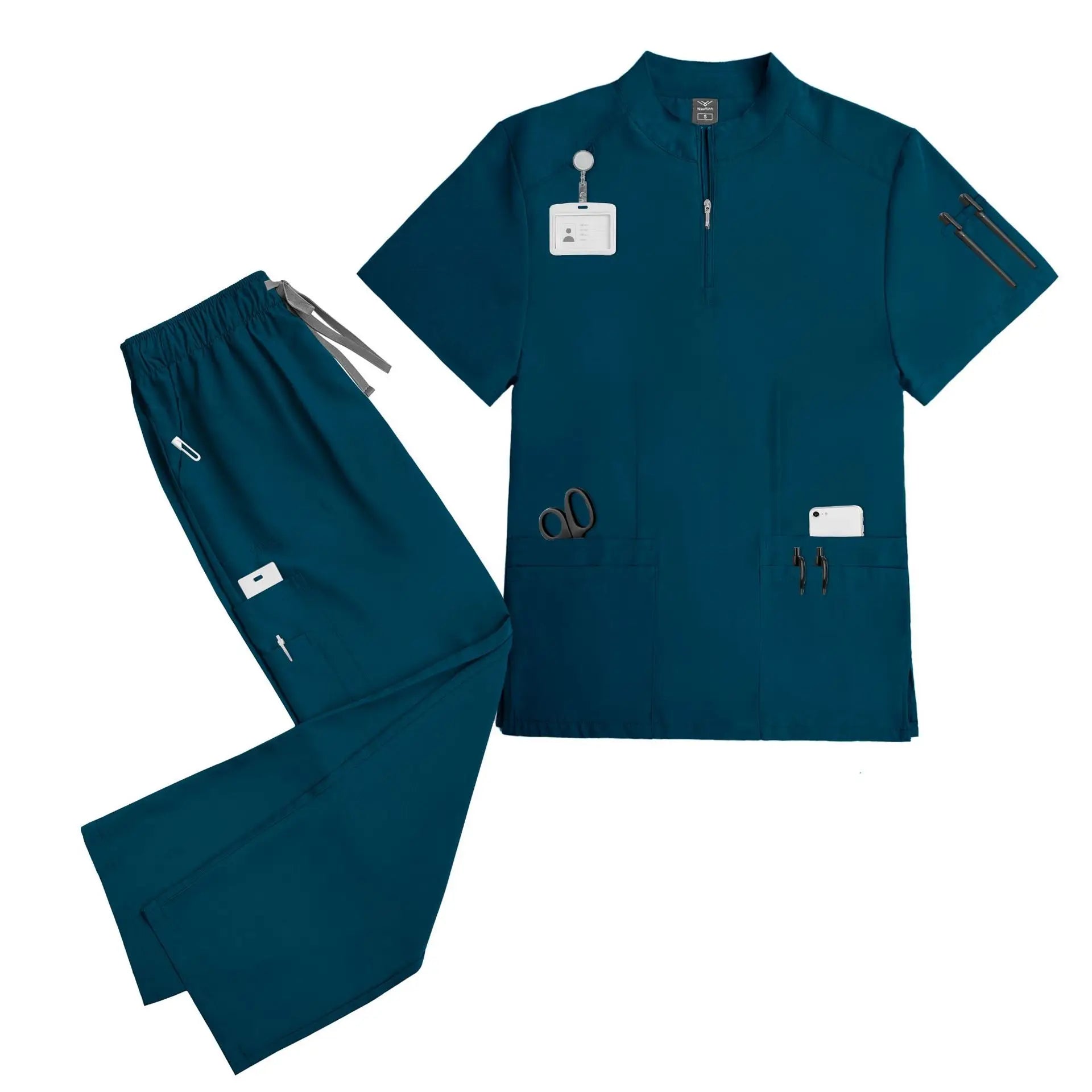 Unisex Quick-Dry Medical Scrub Set | Lightweight V-Neck .