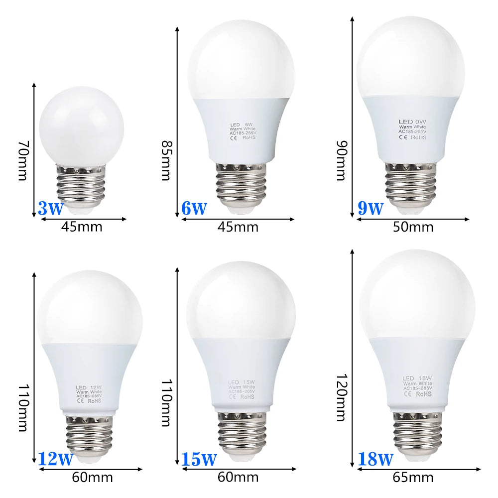 E27 LED Light Bulb – Energy-Saving Globe Bulb, 3W–18W, Warm & Cool White