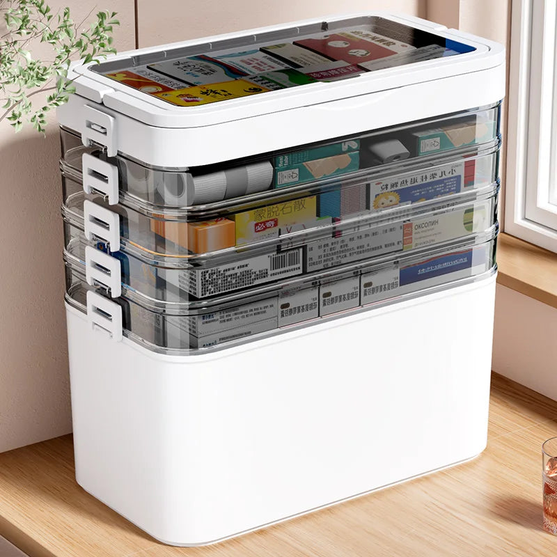 Portable Medicine Storage Box with Drawers & Carry Handle