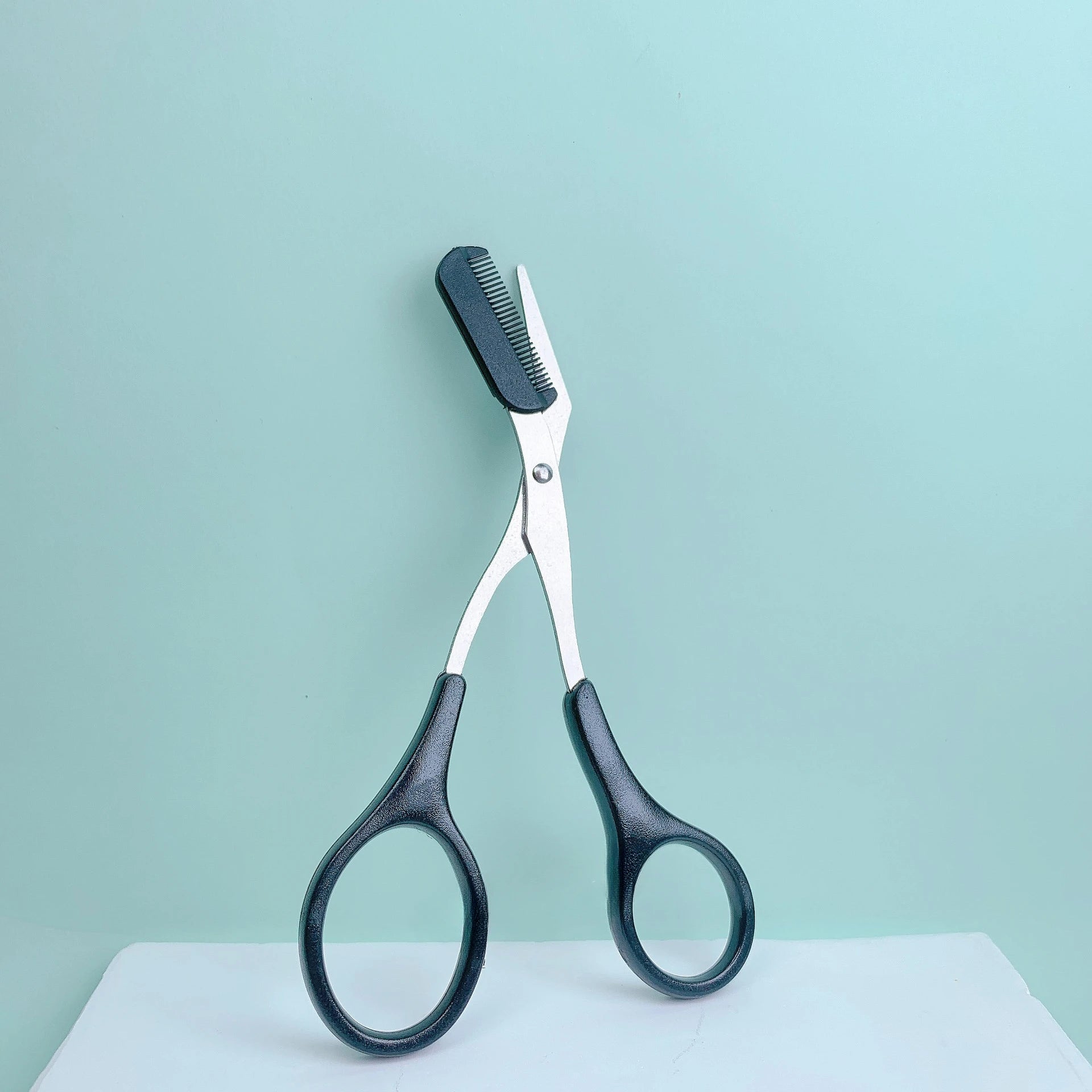 Pink Eyebrow Trimming Scissors with Built-In Comb – Stainless Steel Grooming Tool
