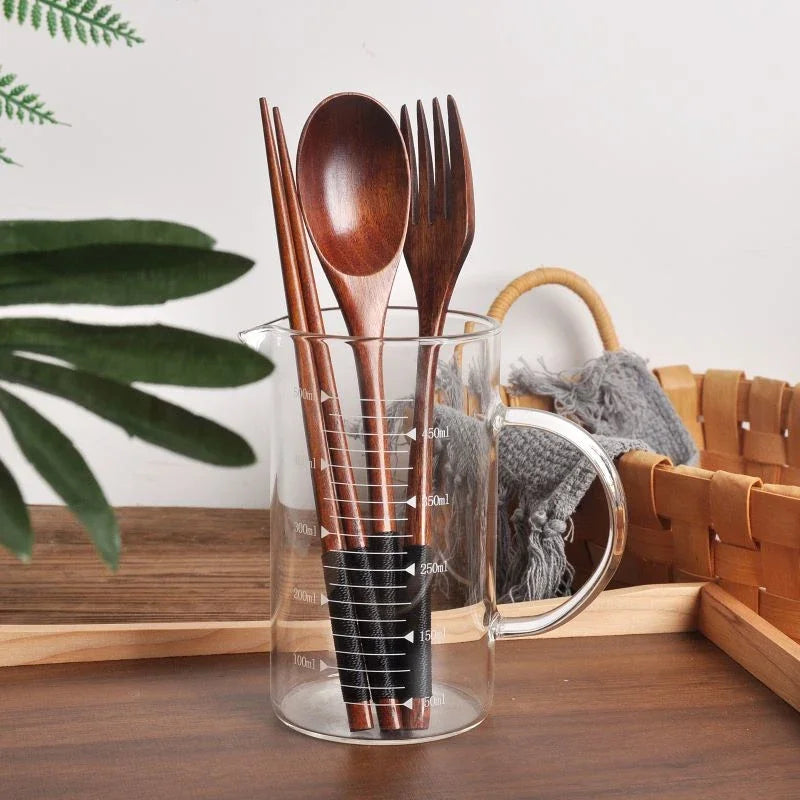Portable Wooden Cutlery Set Spoon Fork Chopsticks Travel Utensils for Camping Lunch Box