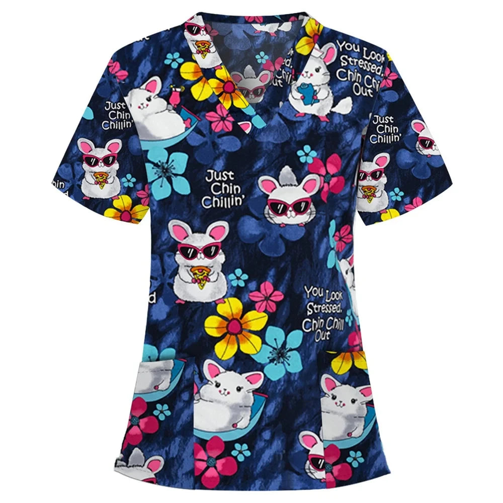 Women's Printed Medical Scrub Top | Cute Nursing & Veterinary Uniform Shirt