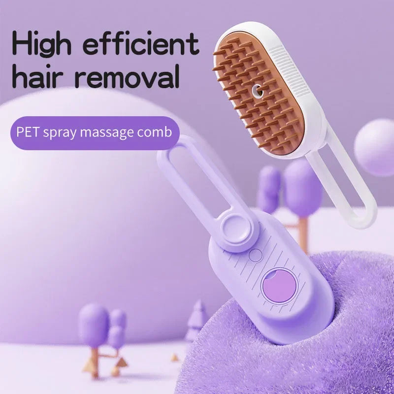 3-in-1 Steam Pet Grooming Brush – Spray, Massage & Hair Removal