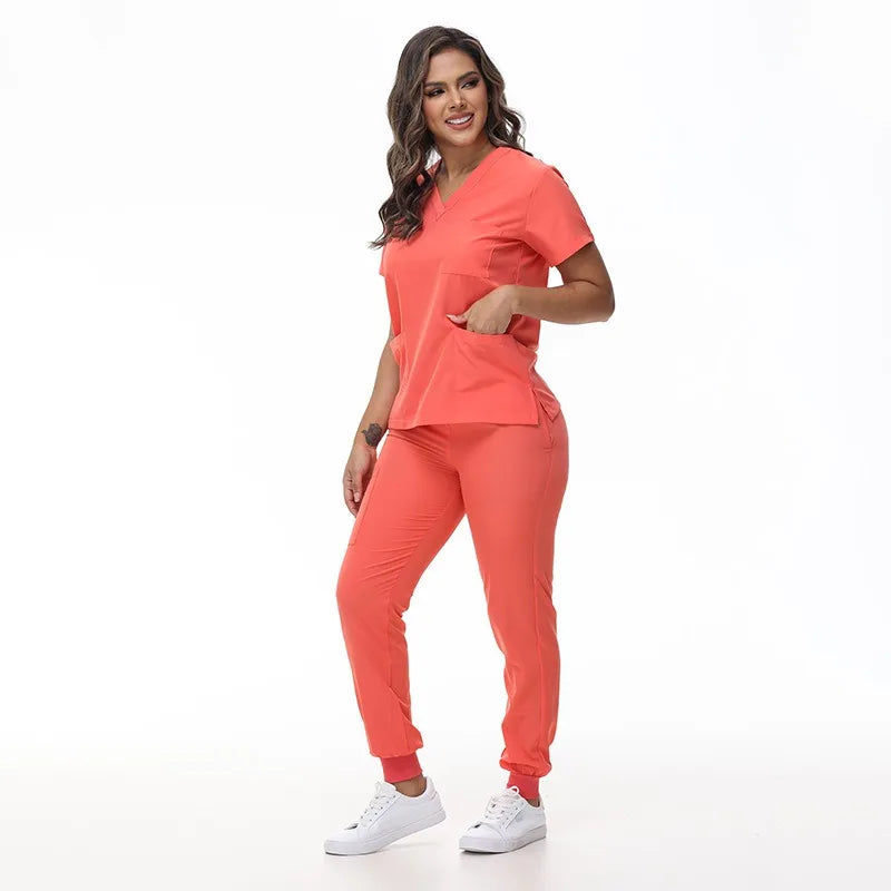 Women's Stretch Medical Scrub Set – Quick-Dry V-Neck,Stylish jogger, Patch pockets,Nursing Uniform