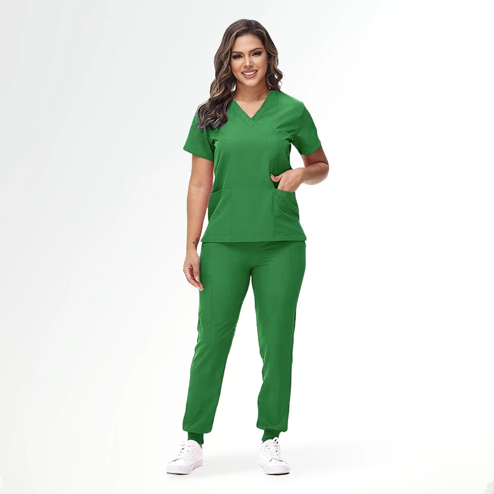 Women's Stretch Medical Scrub Set – Quick-Dry V-Neck,Stylish jogger, Patch pockets,Nursing Uniform