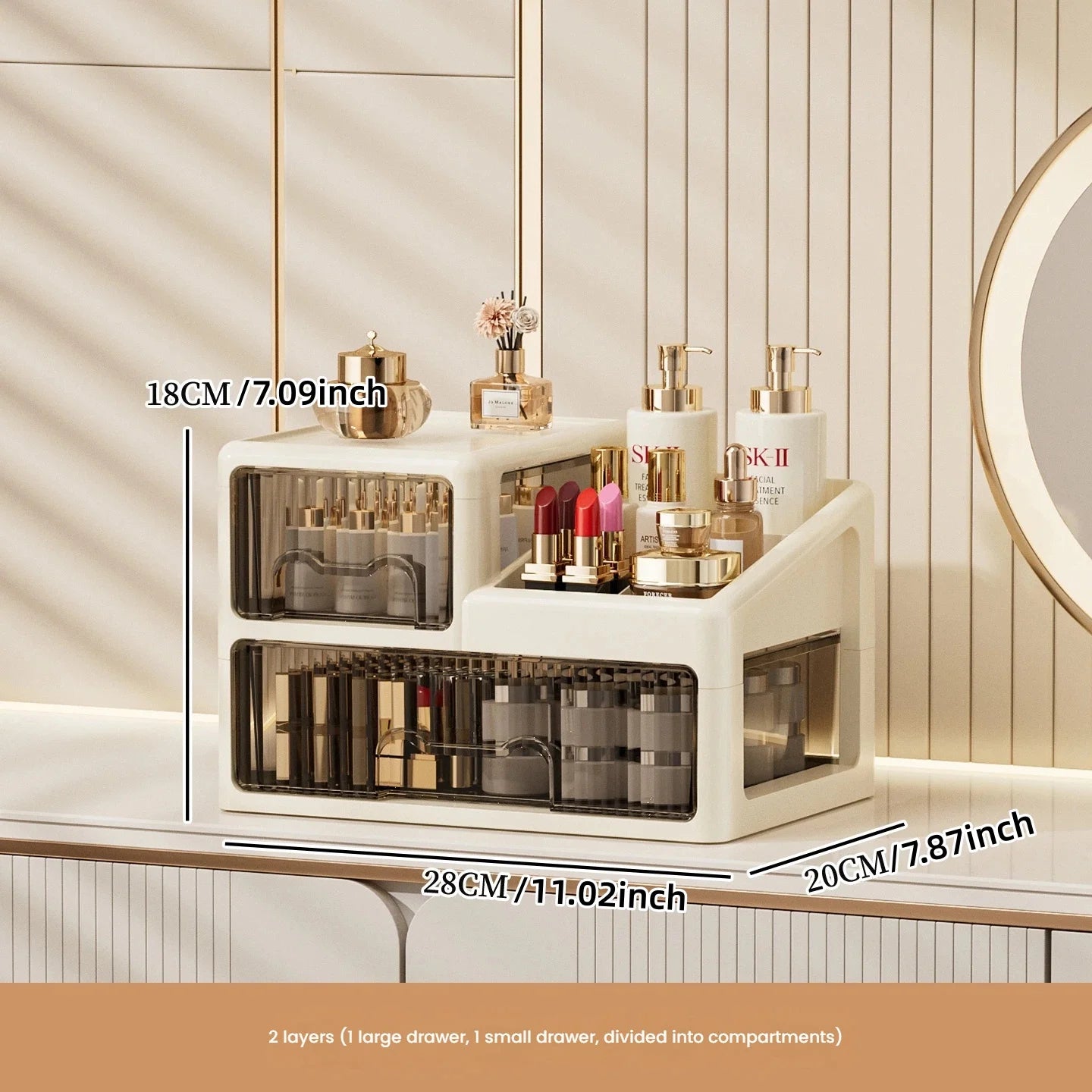 Luxury Makeup Organizer with Drawers – Cosmetic & Skincare Storage Box for Vanity