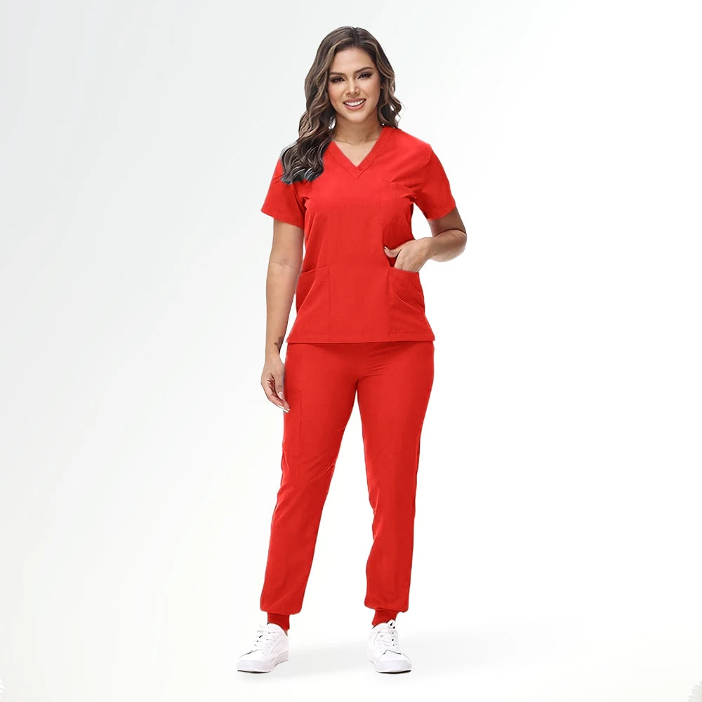 Women's Stretch Medical Scrub Set – Quick-Dry V-Neck,Stylish jogger, Patch pockets,Nursing Uniform