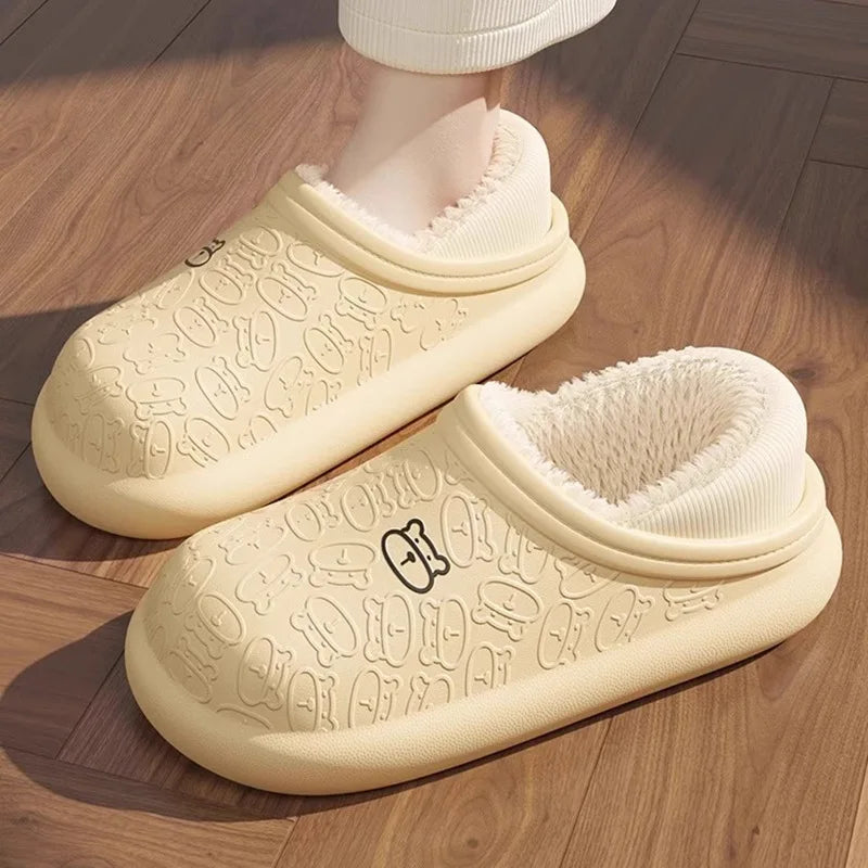 Waterproof Plush Winter Slippers – Non-Slip Indoor & Outdoor Shoes