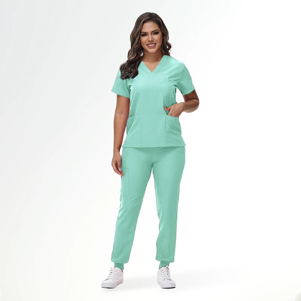 Women's Stretch Medical Scrub Set – Quick-Dry V-Neck,Stylish jogger, Patch pockets,Nursing Uniform