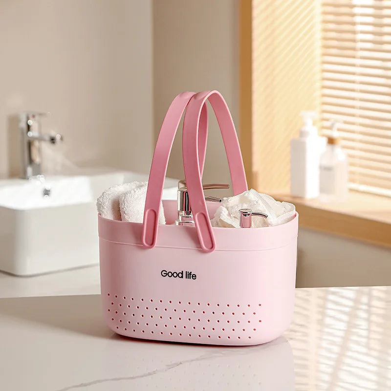Drainable Tote Basket – Soft Handle Shower & Storage Caddy