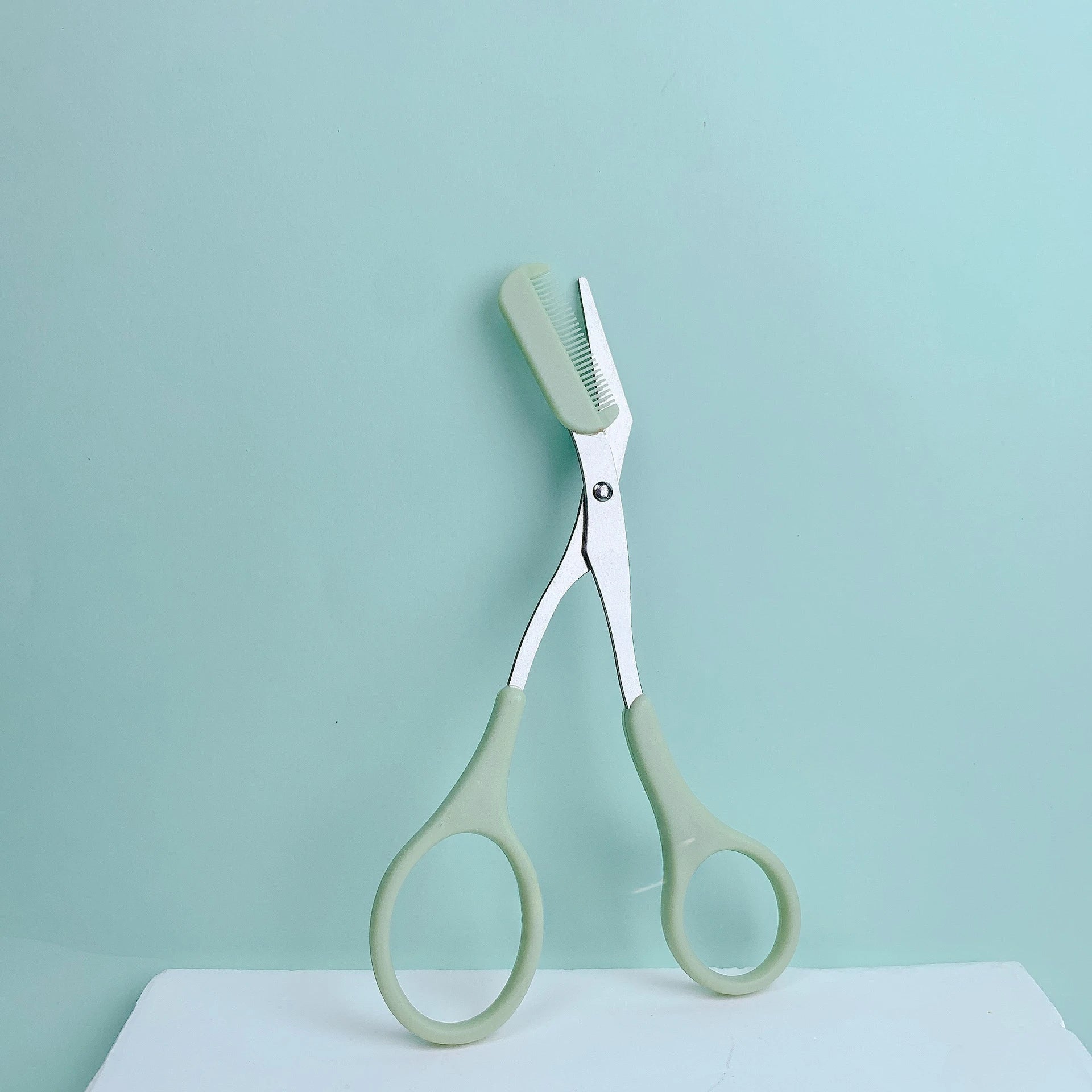 Pink Eyebrow Trimming Scissors with Built-In Comb – Stainless Steel Grooming Tool