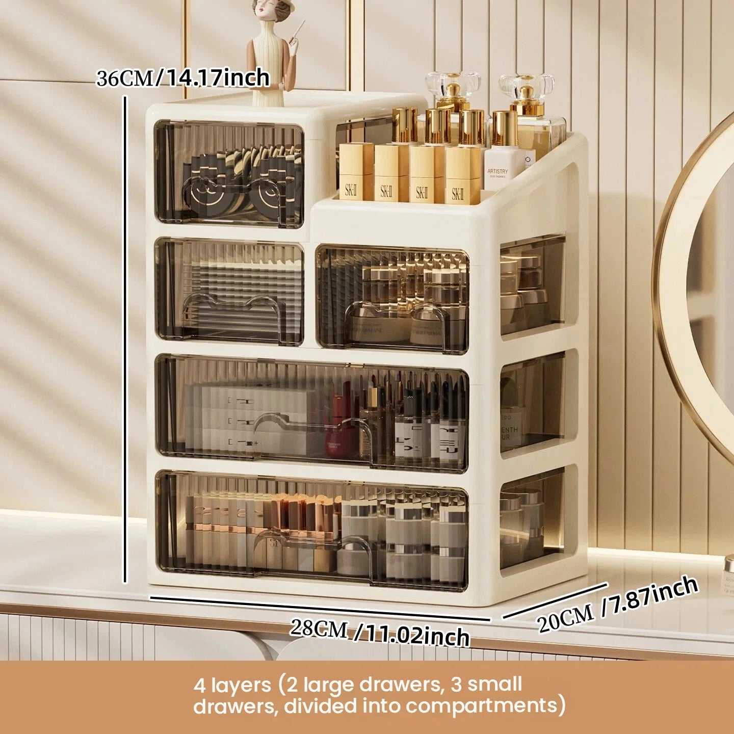 Luxury Makeup Organizer with Drawers – Cosmetic & Skincare Storage Box for Vanity