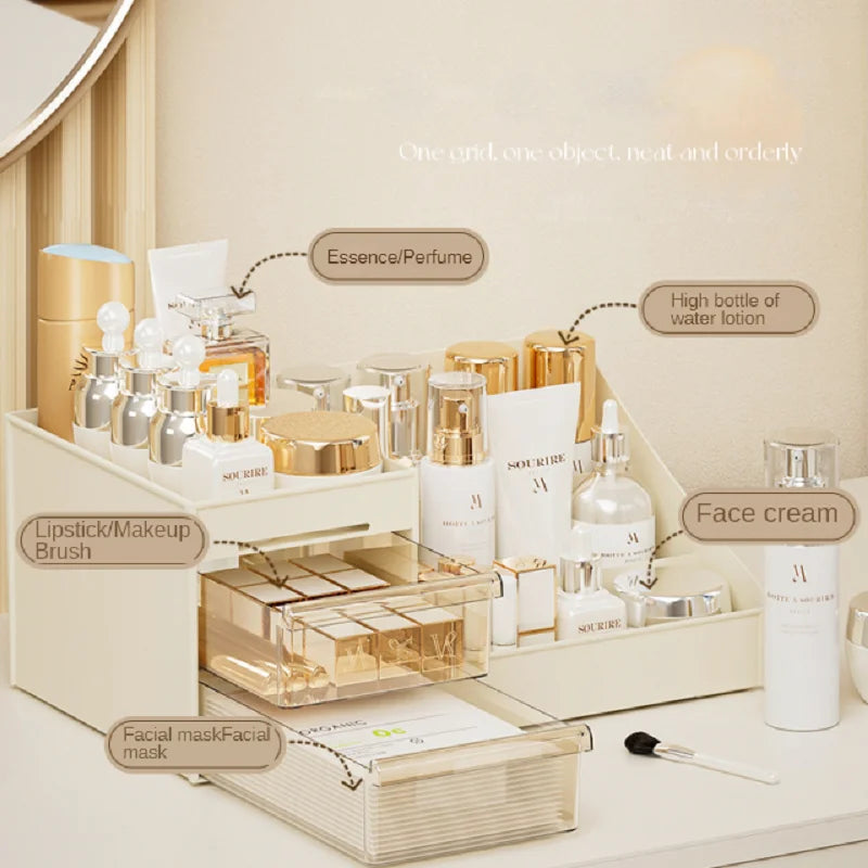 Premium Makeup & Skincare Organizer with 2 Drawers – Desktop Vanity Storage