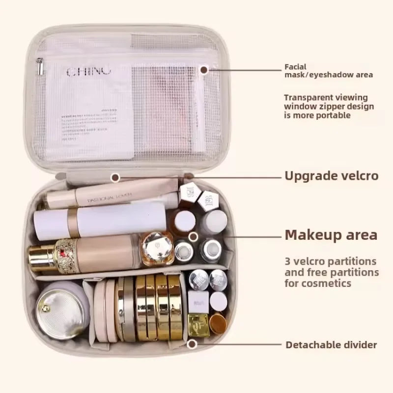 Women's Double-Layer Cosmetic Bag – Large-Capacity PU Leather Makeup Organizer