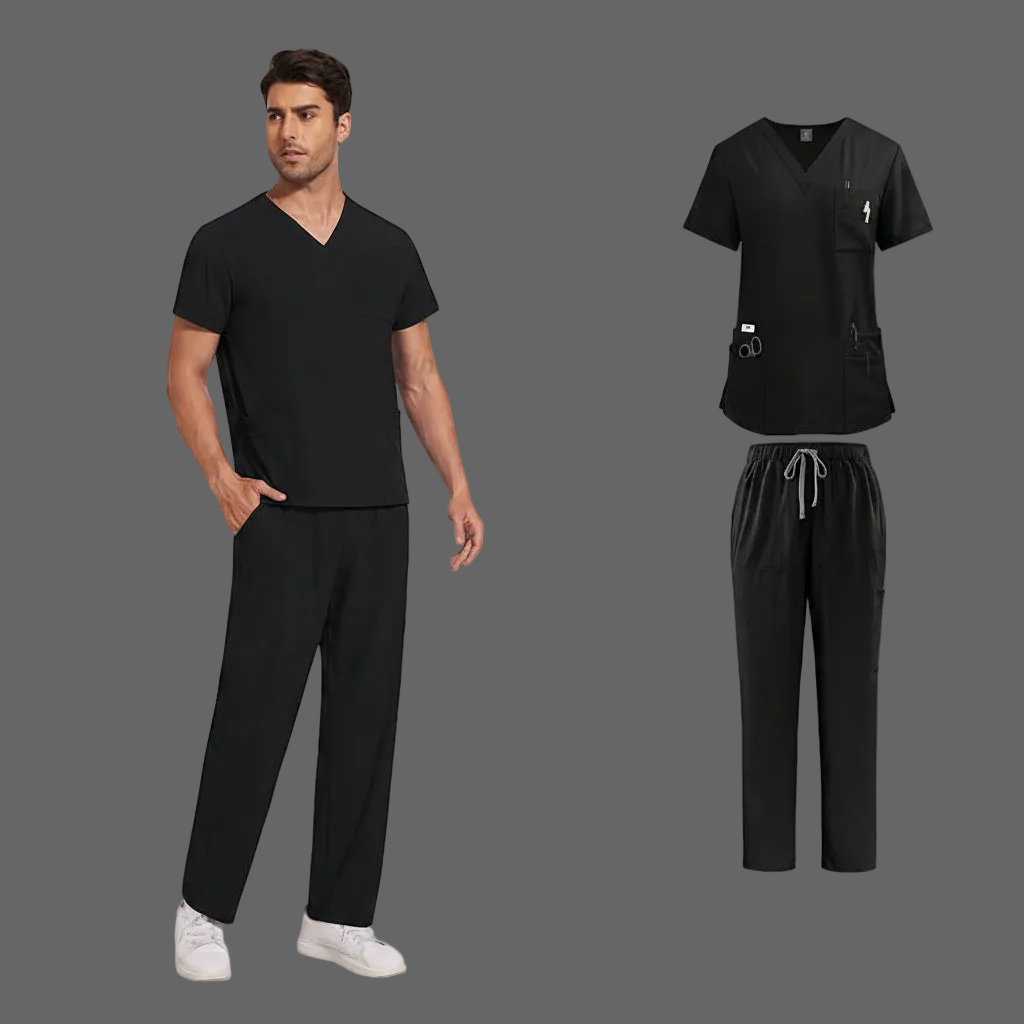Men's Medical Scrub Set – V-Neck Stretch Nursing Uniform for Healthcare Professionals