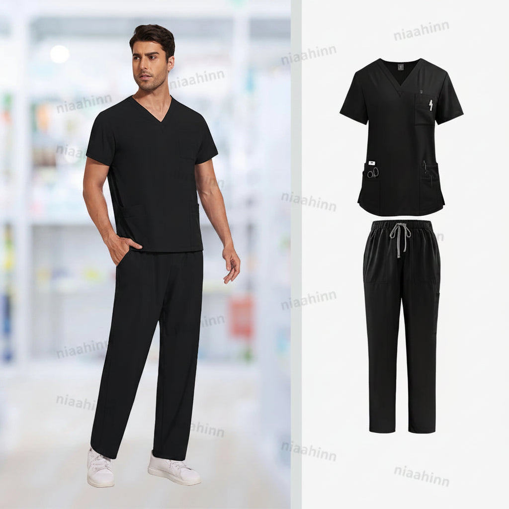 Men's Medical Scrub Set – V-Neck Stretch Nursing Uniform for Healthcare Professionals
