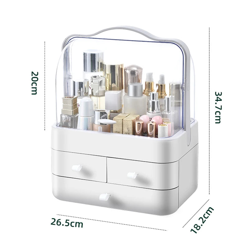 Waterproof Cosmetic Organizer with Lid & Drawers – Dustproof Makeup Storage Box