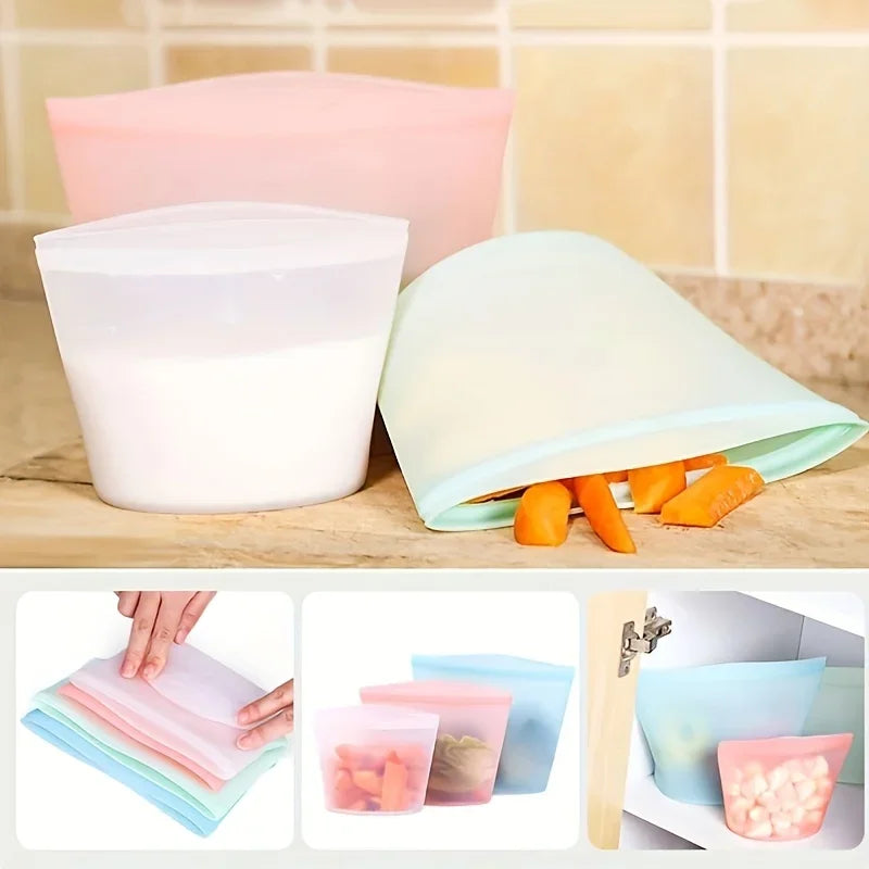 Reusable Silicone Food Storage Bags – 3-Piece Set
