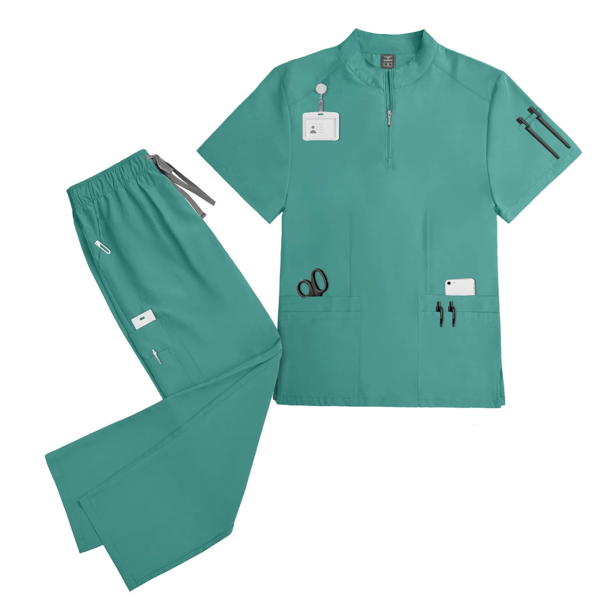 Unisex Quick-Dry Medical Scrub Set | Lightweight V-Neck .