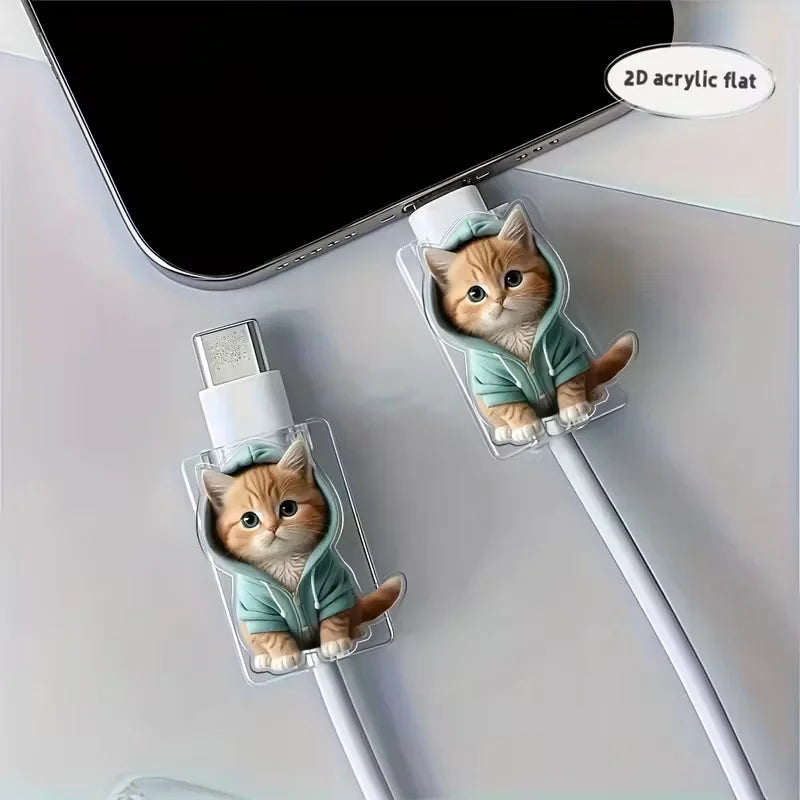 Cartoon Cat Cable Protectors – 2-Pack Cord Savers