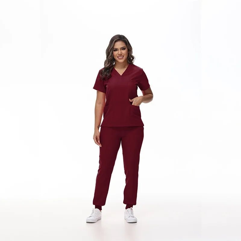 Women's Stretch Medical Scrub Set – Quick-Dry V-Neck,Stylish jogger, Patch pockets,Nursing Uniform