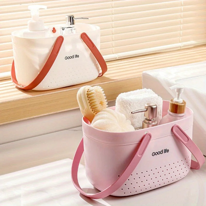 Drainable Tote Basket – Soft Handle Shower & Storage Caddy